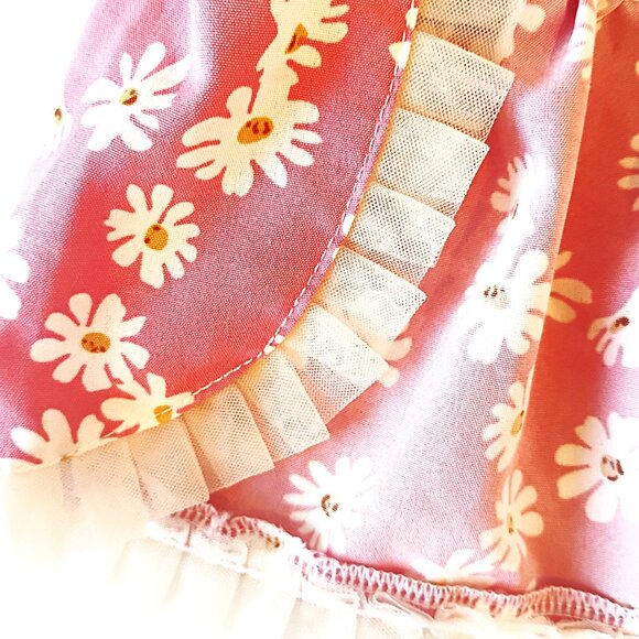 Pink Dog Dress with White Daisies, Ruffle Trim, Size XS - Picture 6 of 7